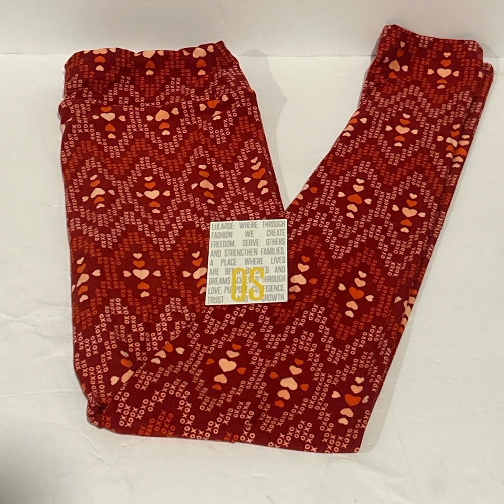 LuLaRoe Valentine Leggings-ONE SIZE- NWOT! XOXO Hearts❤️ red, peach